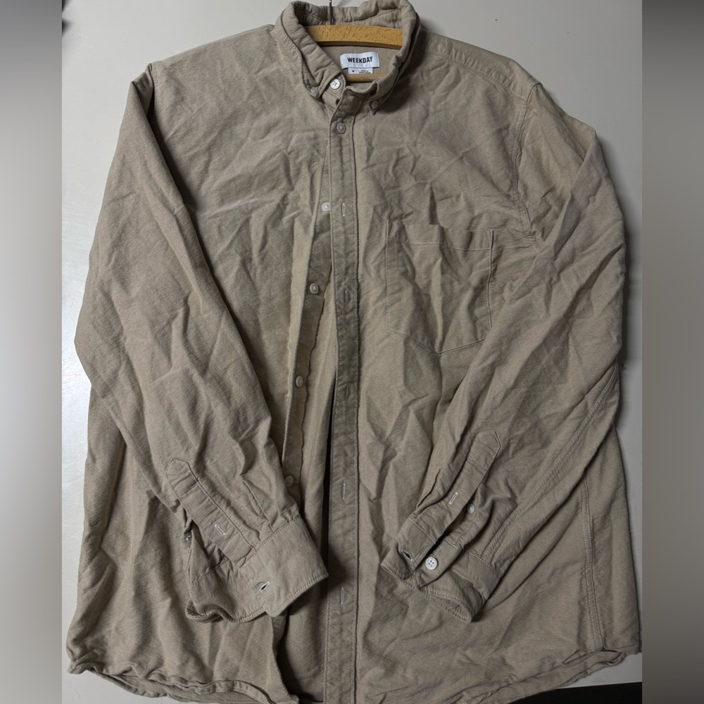 Weekday Tan Lightweight Shirt Jacket with Ribbed Collar